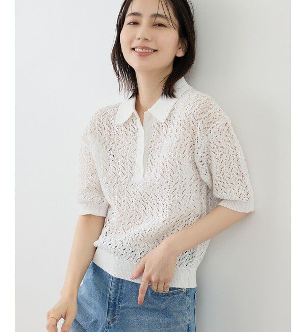 Rope&rsquo;Picnic「レースポロニット」|ニット・セーター|ホワイト(10)