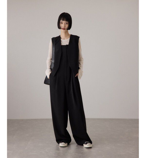ADAM ET ROPE'「【サステナブル】ジレコンビロンパース」|オールインワン|ブラック(01)