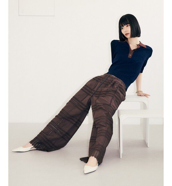 ADAM ET ROPE'「【WEB限定】ハーフスリーブバイカラーポロニット」|ポロシャツ|