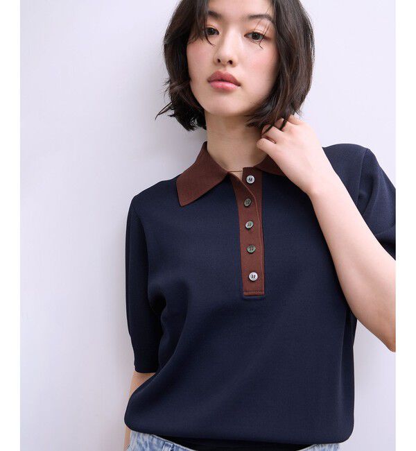 ADAM ET ROPE'「【WEB限定】ハーフスリーブバイカラーポロニット」|ポロシャツ|