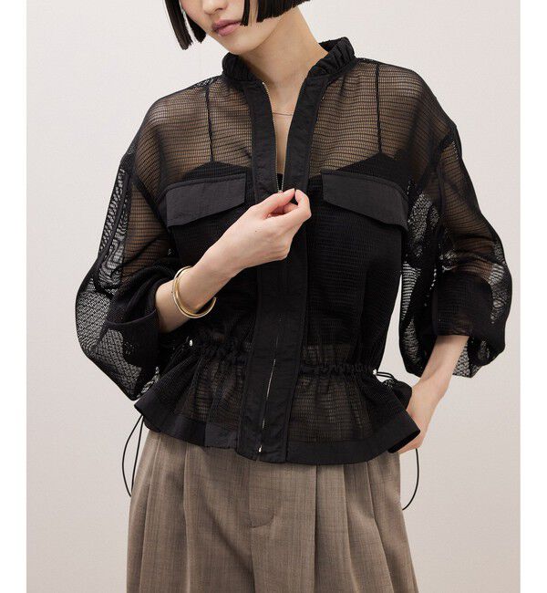 ADAM ET ROPE'「ドロストメッシュシャツ」|シャツ・ブラウス|ブラック(01)