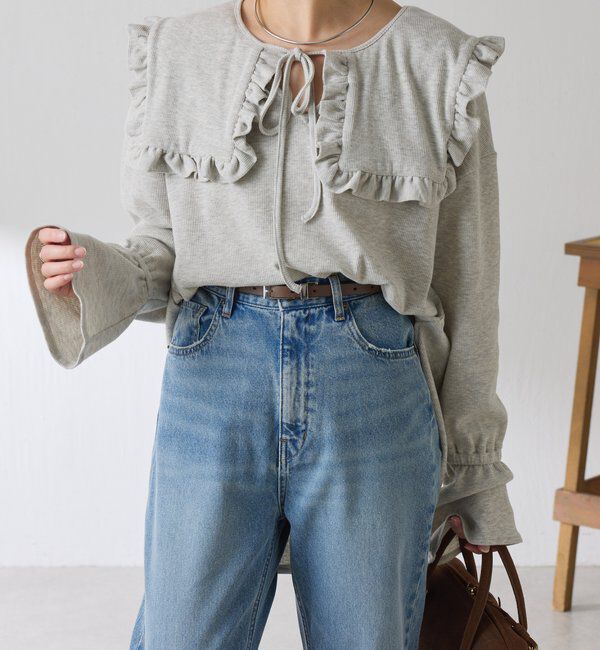  「Qanos 襟付きフリルロンT」|Tシャツ・カットソー|