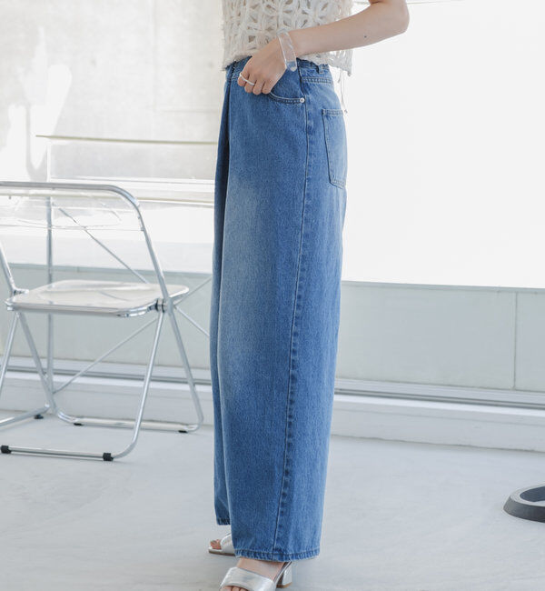  「【3サイズ】デニムタックワイドパンツ」|デニム|