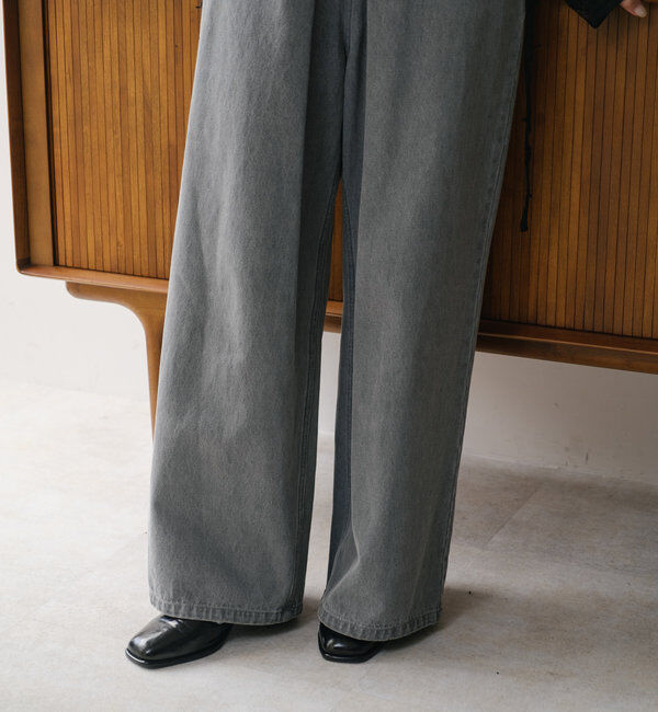  「【3サイズ】デニムタックワイドパンツ」|デニム|
