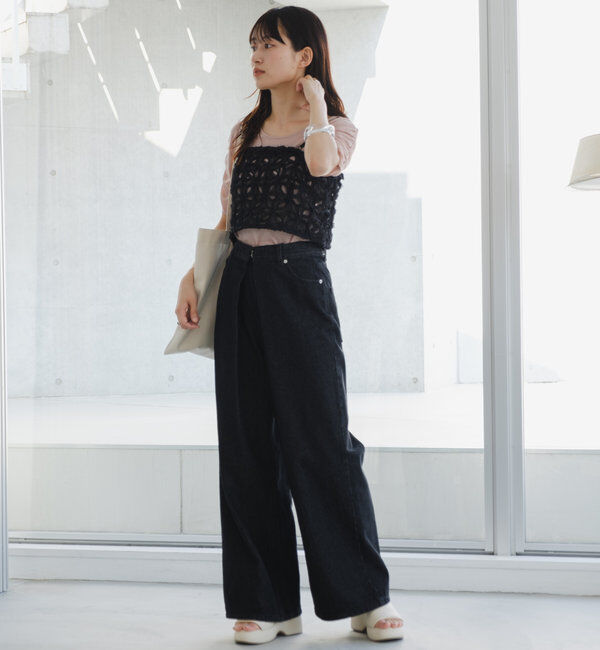  「【3サイズ】デニムタックワイドパンツ」|デニム|