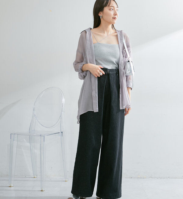  「【3サイズ】デニムタックワイドパンツ」|デニム|