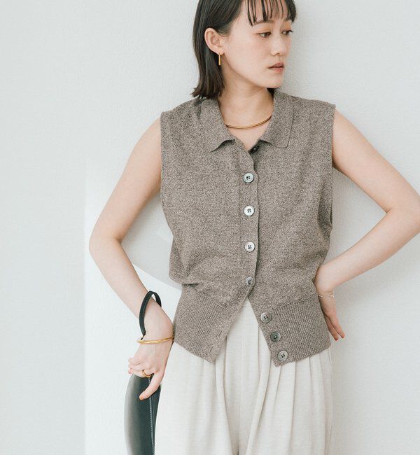  「予約【抜け感のある印象に】メランジポロカラーベスト」|ニット・セーター|