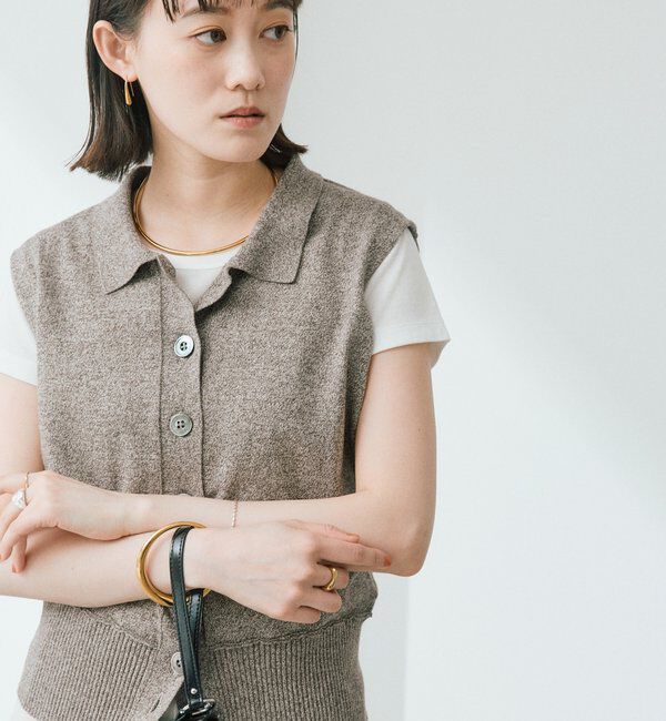  「予約【抜け感のある印象に】メランジポロカラーベスト」|ニット・セーター|