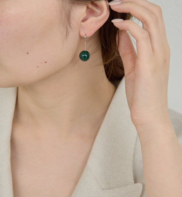  「レジンボールピアス」|リング|ダークグリーン