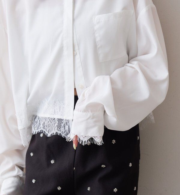  「ストライプ裾レースシャツ」|シャツ・ブラウス|