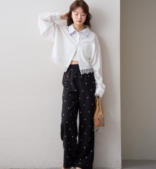  「ストライプ裾レースシャツ」|シャツ・ブラウス|