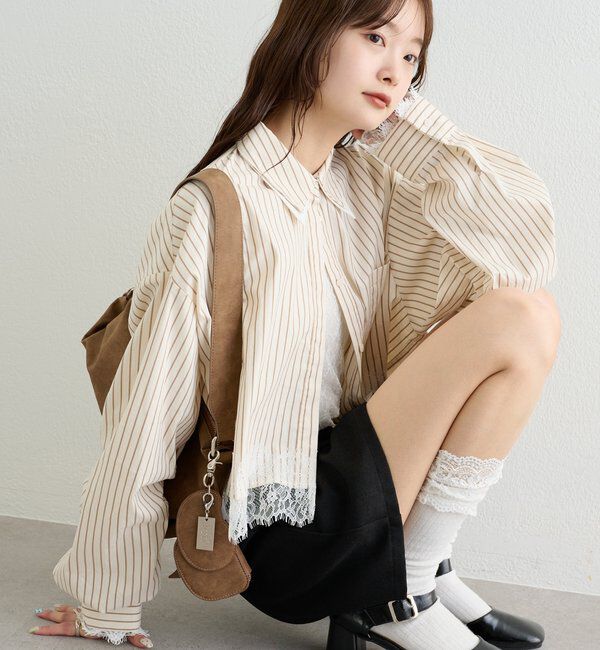  「ストライプ裾レースシャツ」|シャツ・ブラウス|