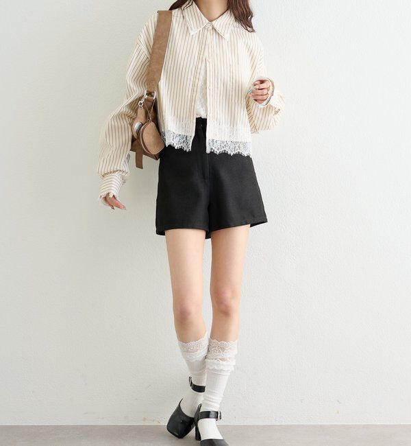  「ストライプ裾レースシャツ」|シャツ・ブラウス|