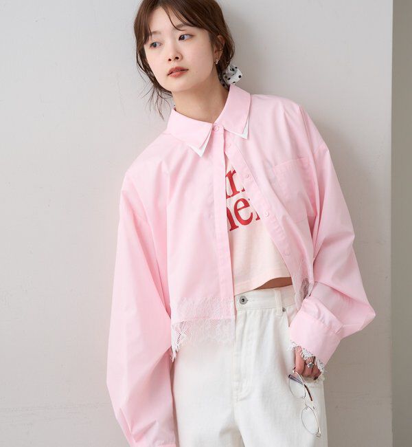  「ストライプ裾レースシャツ」|シャツ・ブラウス|