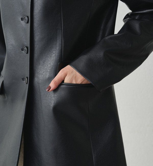  「ノーカラーフェイクレザージャケット」|ベスト・ジレ|