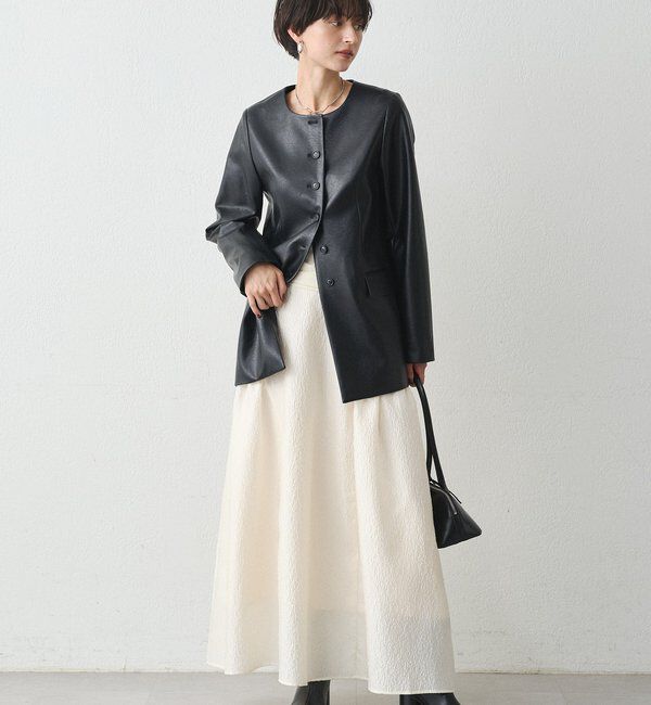  「ノーカラーフェイクレザージャケット」|ベスト・ジレ|