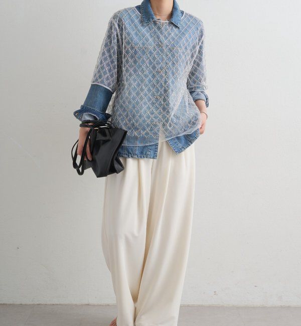  「ビーズシアーハーフスリーブブラウス」|シャツ・ブラウス|