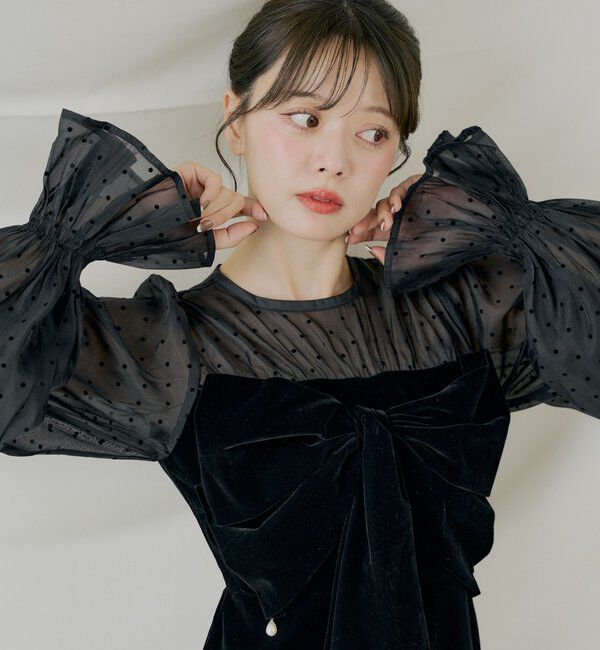  「【SALON by Chico】配色シアーリボンベロアワンピース/オケージョン」|ドレス|