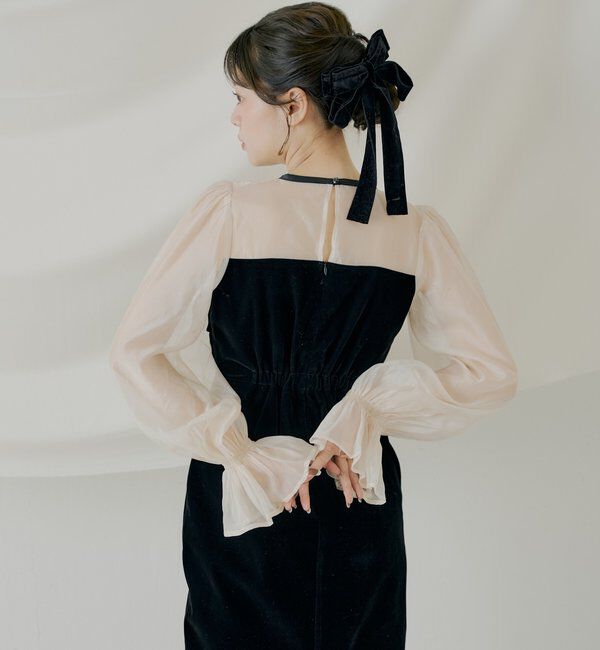  「【SALON by Chico】配色シアーリボンベロアワンピース/オケージョン」|ドレス|