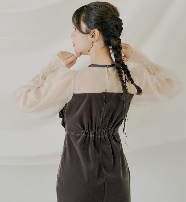  「【SALON by Chico】配色シアーリボンベロアワンピース/オケージョン」|ドレス|