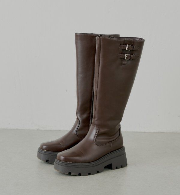  「厚底ベルトデザインロングブーツ」|ロングブーツ|ブラウン