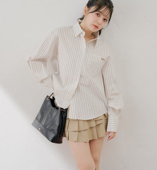  「ブローチ付きストライプルーズシャツ」|シャツ・ブラウス|