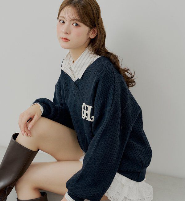  「ブローチ付きストライプルーズシャツ」|シャツ・ブラウス|