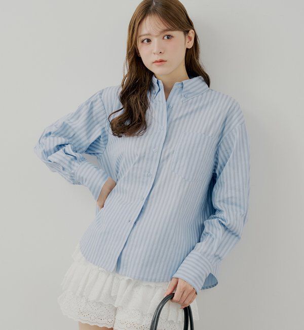  「ブローチ付きストライプルーズシャツ」|シャツ・ブラウス|