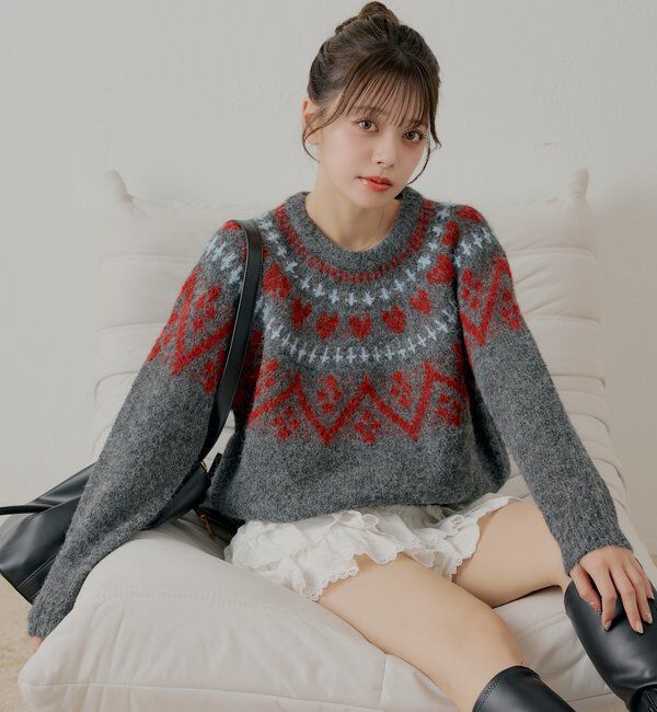  「ハート柄ノルディックニット」|ニット・セーター|ダークグレー