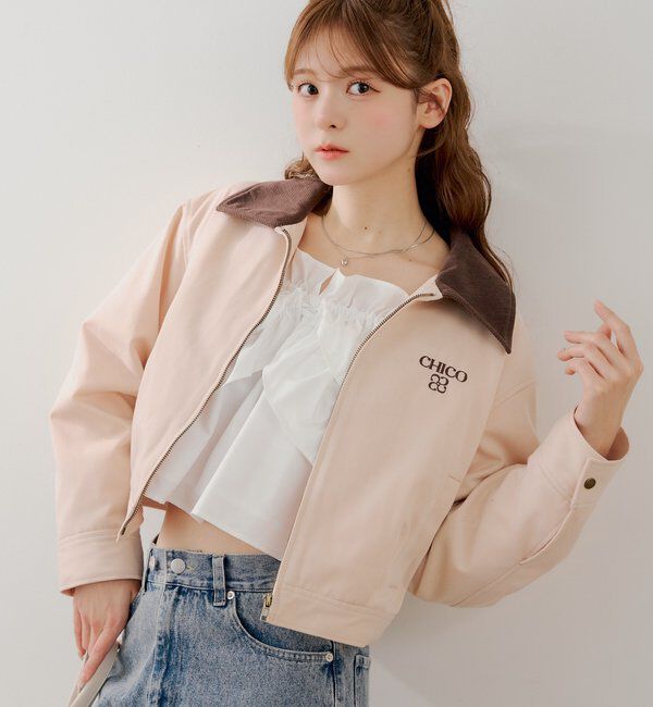  「【セットアップ対応】襟配色ジップジャケット」|その他|ピンク