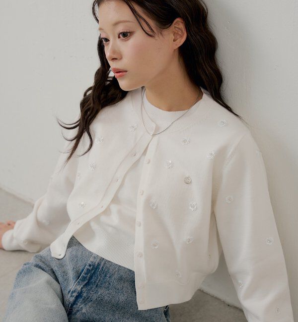  「【SALON by Chico】フラワービーズアンサンブルカーディガンセット」|カーディガン|