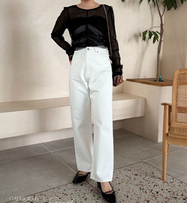  「【コラボ限定カラー/ホワイト・ベージュ】13ozハイウエストストレートデニム」|デニム|