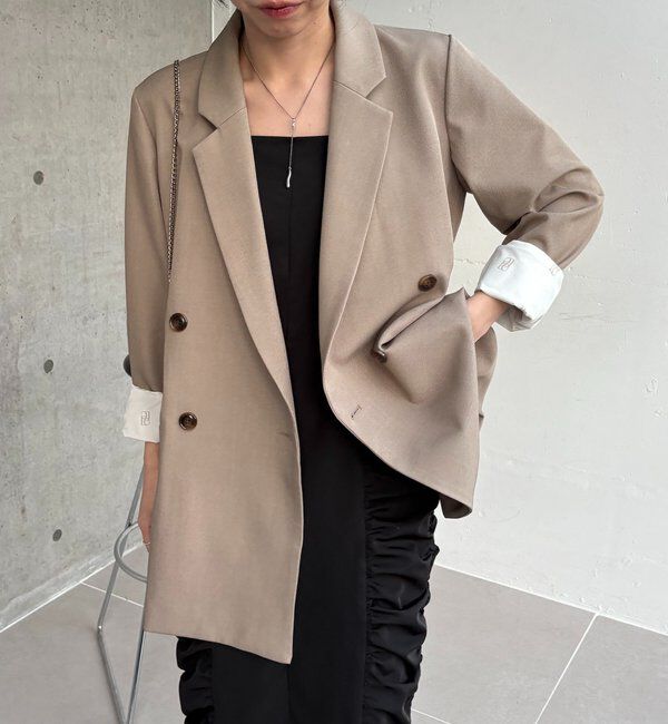  「【再販・サイズ展開あり・WEB限定カラー/グレージュ】Wテーラージャケット」|テーラードジャケット|