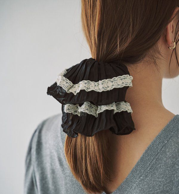  「レースプリーツシュシュ」|その他|ブラック