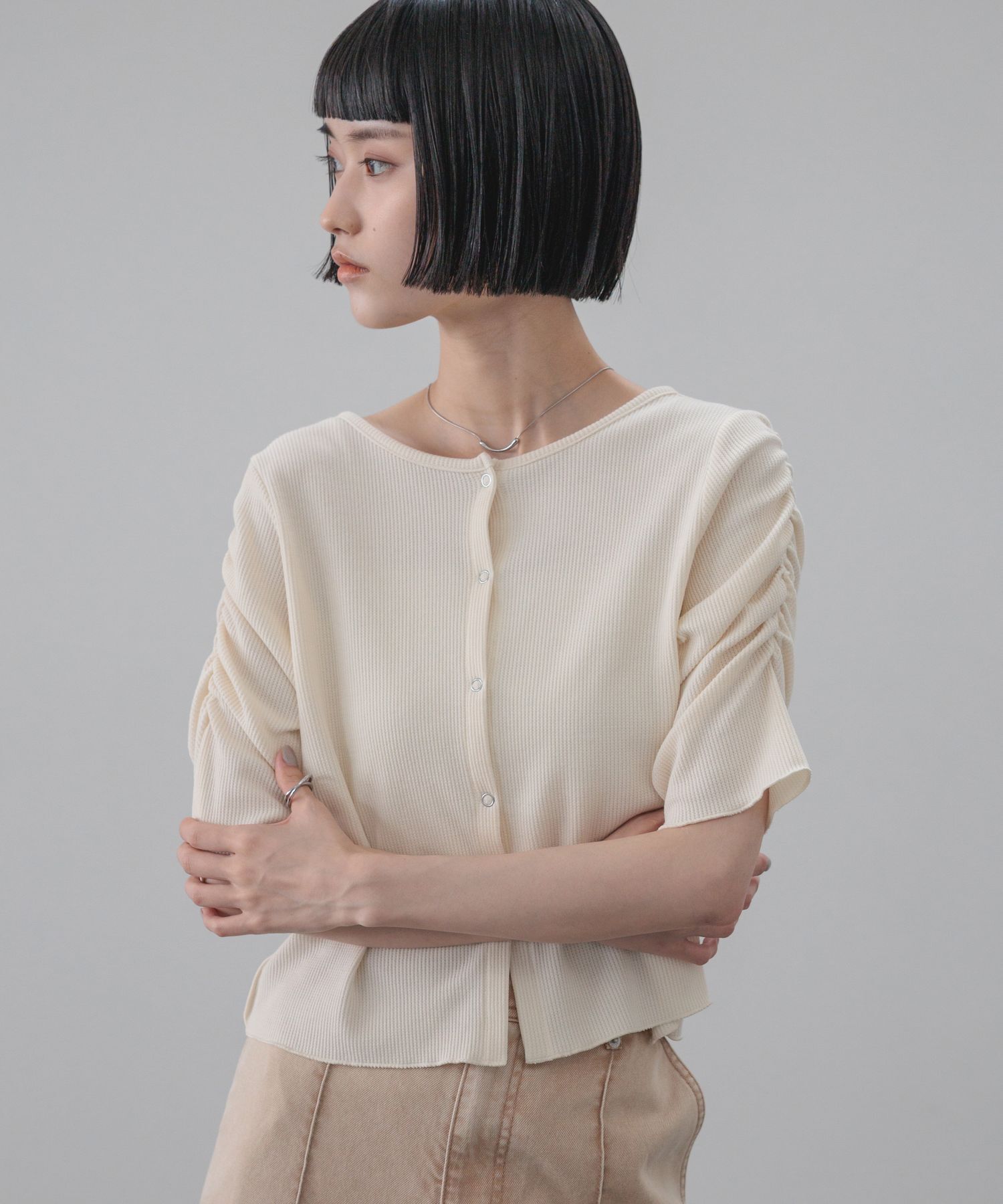 LOWRYS FARM「ショルダーパフカーディガン５Ｓ」|Tシャツ・カットソー|