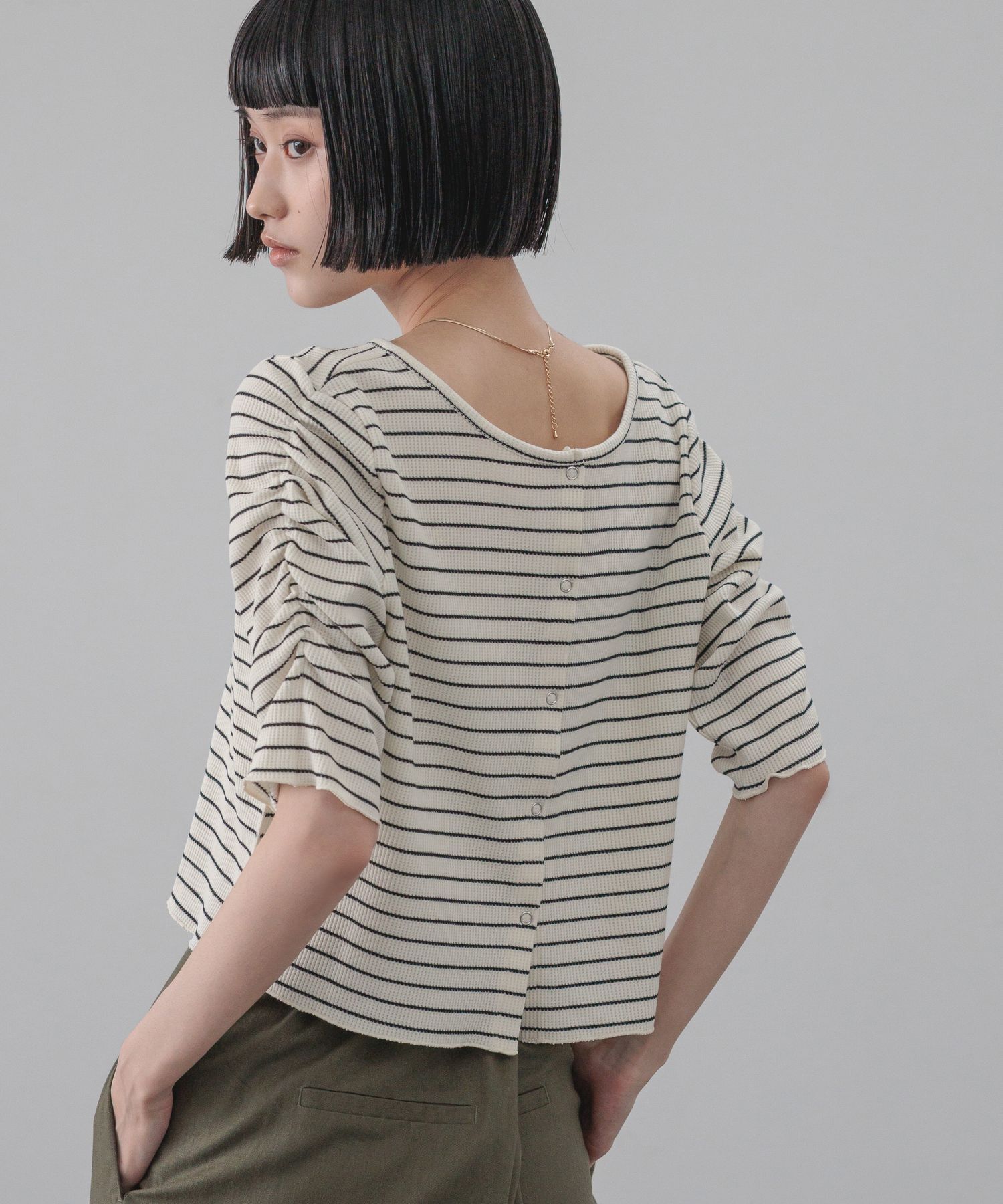 LOWRYS FARM「ショルダーパフカーディガン５Ｓ」|Tシャツ・カットソー|GRY0