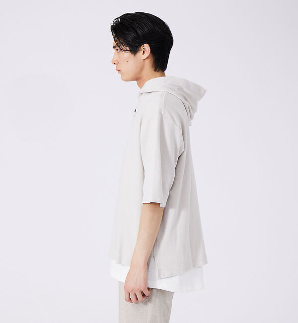 ABAHOUSE「ワッフル ハーフジップアップ 半袖パーカー」|パーカー|