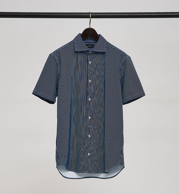 ABAHOUSE「【FLEX SHIRTS】接触冷感 ペンストライプ　半袖シャツ」|シャツ・ブラウス|ネイビー