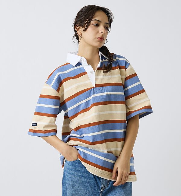 ABAHOUSE「【BARBARIAN / バーバリアン】Rugby Collar Short /」|ポロシャツ|ベージュ系その他1