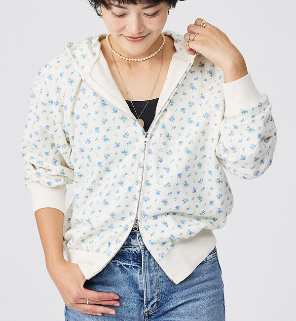 Rouge vif「【JEMORGAN/ジェーイーモーガン】ガーゼ裏毛花柄フルジップパーカー/JF6」|パーカー|ホワイト系その他1