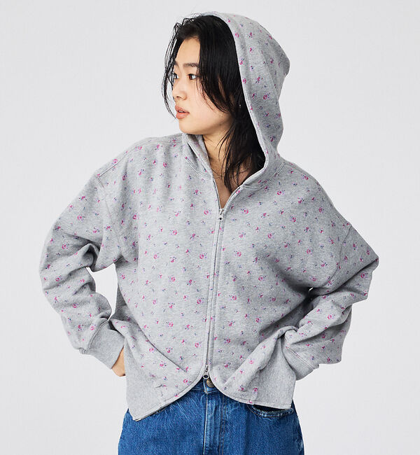 Rouge vif「【JEMORGAN/ジェーイーモーガン】ガーゼ裏毛花柄フルジップパーカー/JF6」|パーカー|グレー系その他2