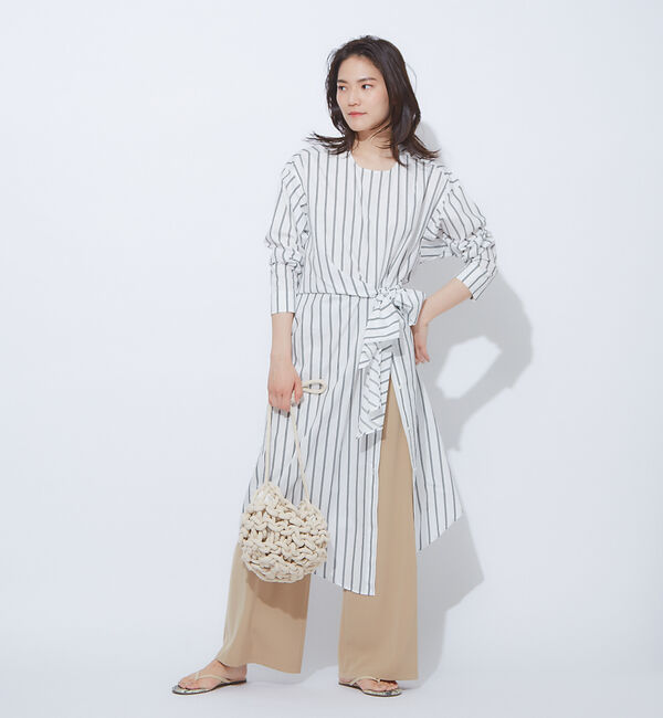 qualite「ストライプウエストクロスワンピース」|ワンピース|