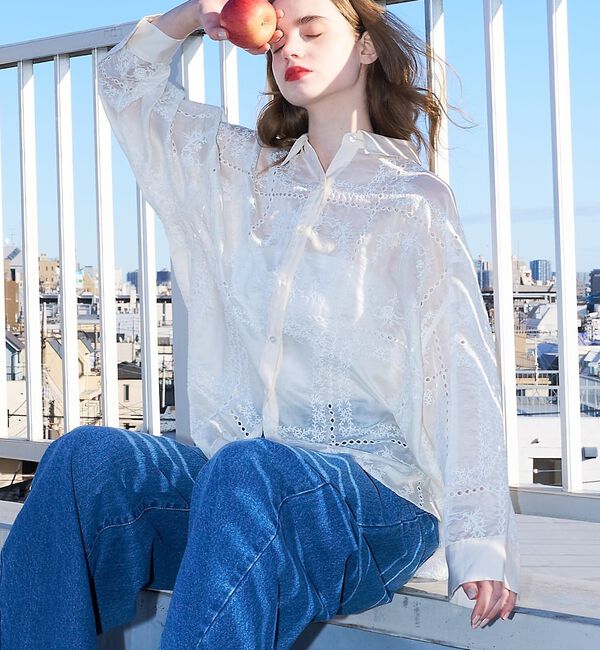 abahouse mavie「【シアー素材】総レースクレリックシャツ/春服/レイヤード/透け感/大人フェミニン」|シャツ・ブラウス|