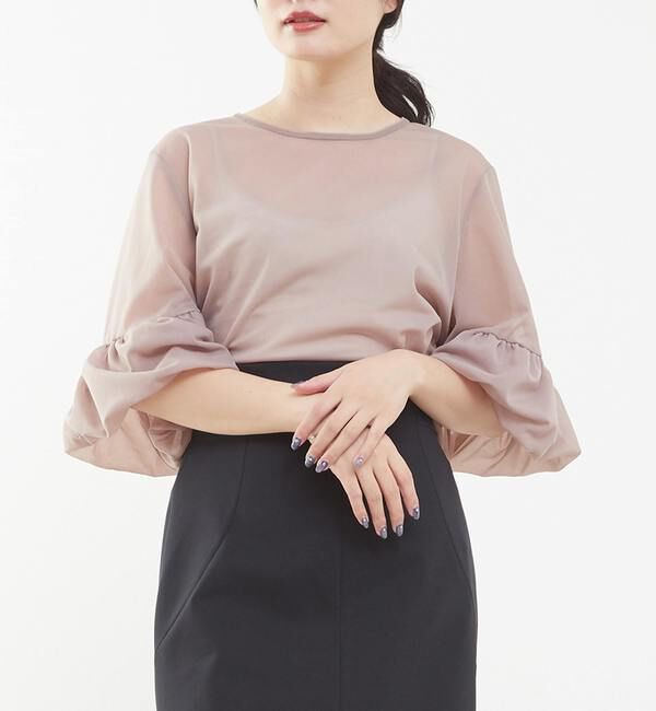 TIARA「フリルトリミングチュールブラウス 」|Tシャツ・カットソー|ベージュ