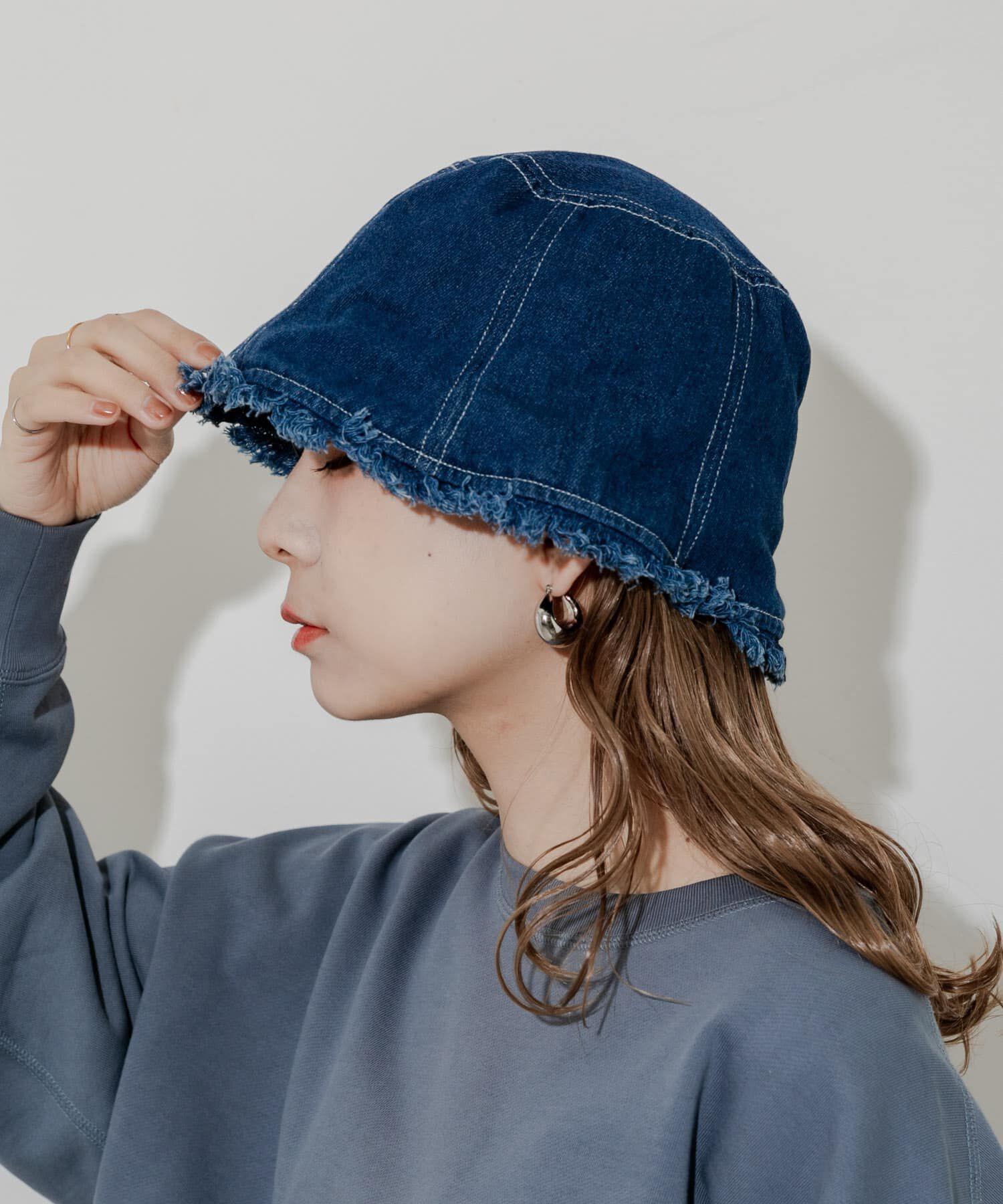SMELLY「デニムフリンジハット」|ハット|ネイビー