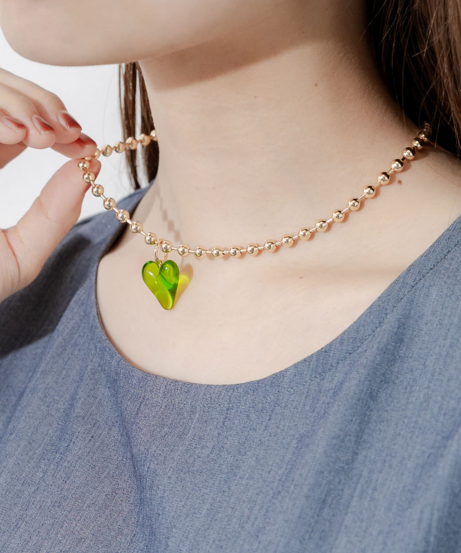 SMELLY「クリアハートボールチェーンネックレス」|ネックレス|