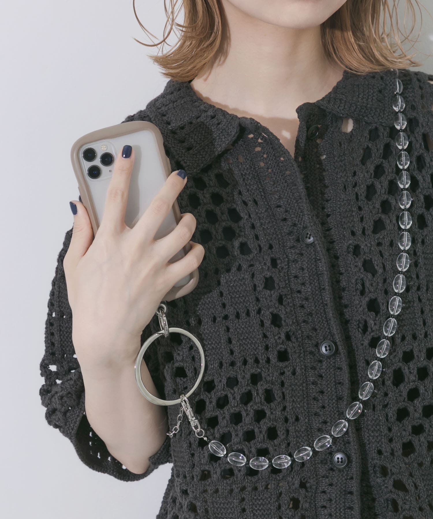 SMELLY「ビーズチェーンマルチショルダー」|モバイルケース|シルバー系その他