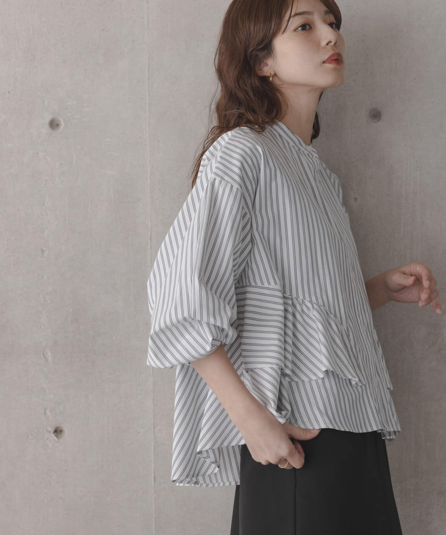 Sonny Label 「『WEB限定』バンドカラーフリルストライプシャツ」|シャツ・ブラウス|ホワイト系その他