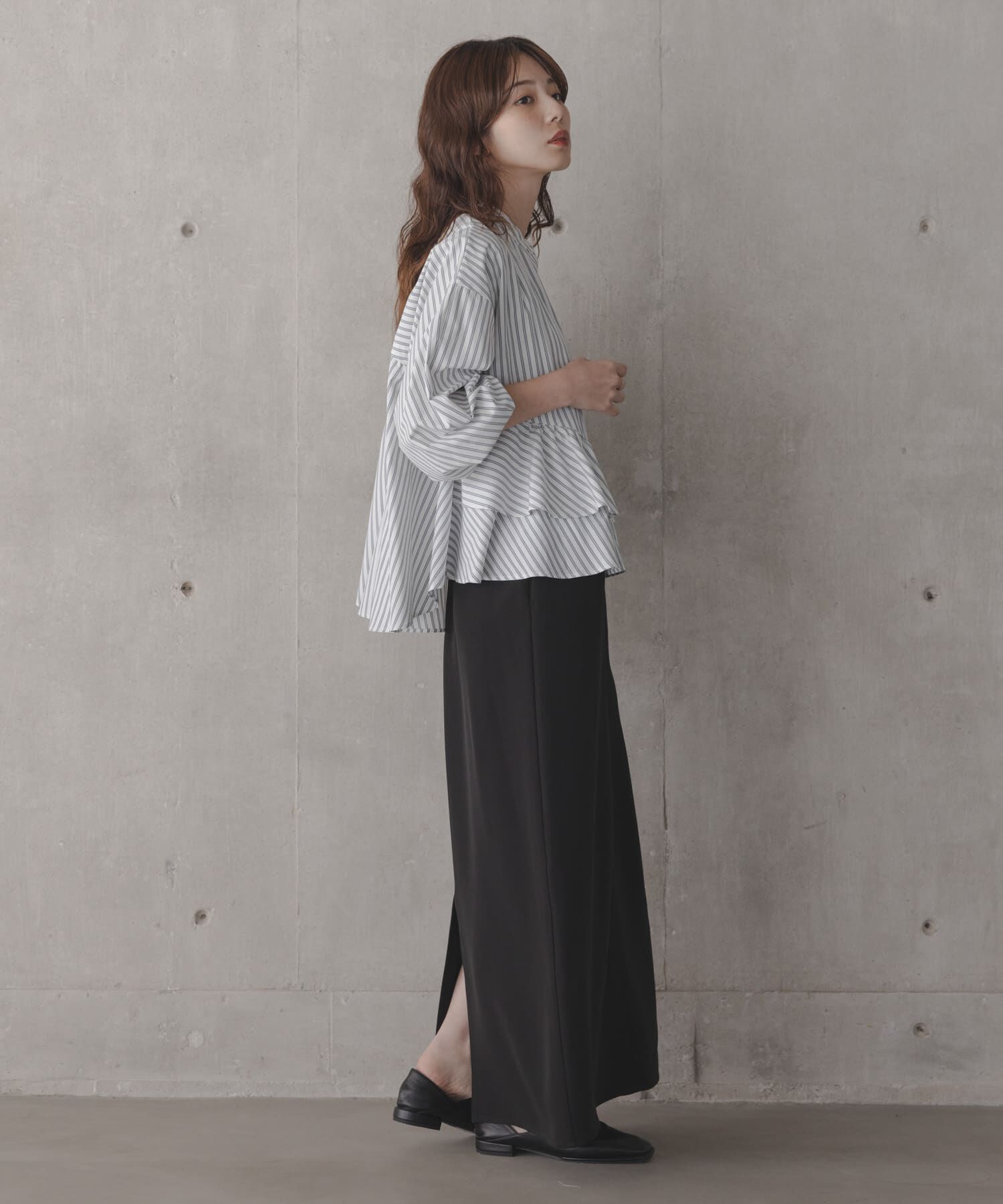 Sonny Label 「『WEB限定』バンドカラーフリルストライプシャツ」|シャツ・ブラウス|