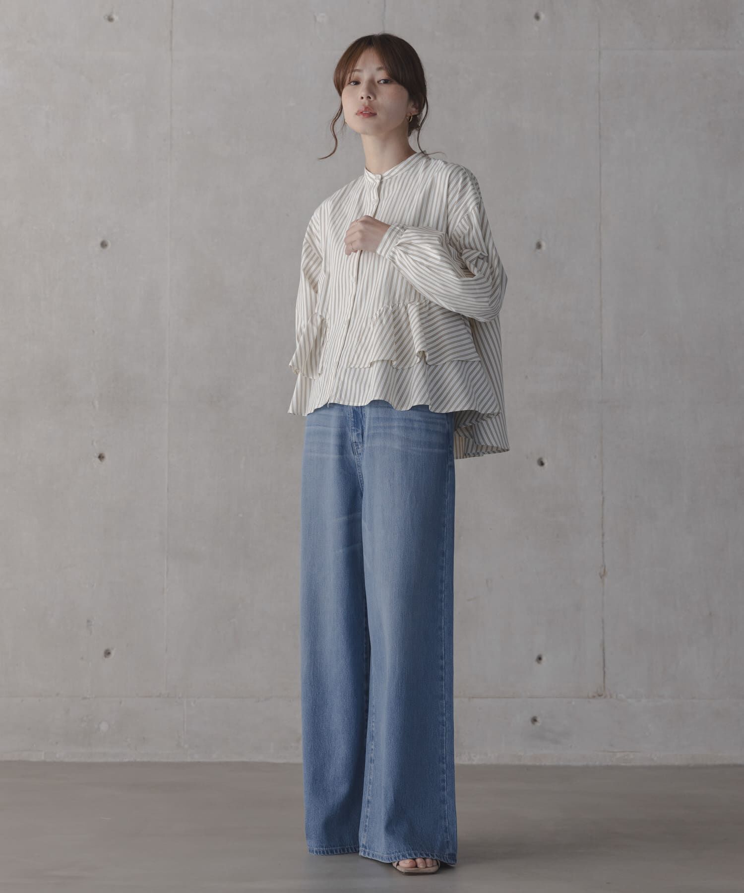 Sonny Label 「『WEB限定』バンドカラーフリルストライプシャツ」|シャツ・ブラウス|